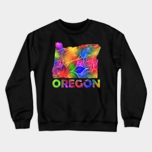 Colorful mandala art map of Oregon with text in multicolor pattern Crewneck Sweatshirt